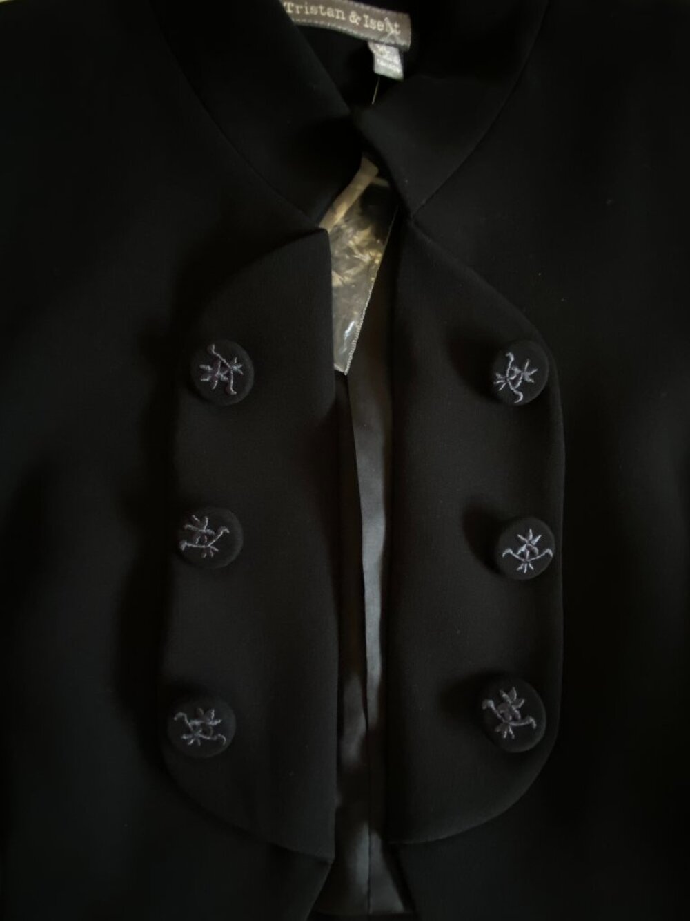 NWT Tristan & Iseut Black Cropped Bolero Jacket Military Embroidered Fit L Sz XL - Picture 6 of 9